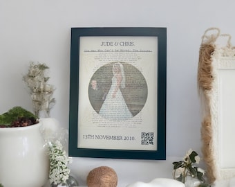 Wedding First Dance A4 Framed Print. Features Song Lyrics and QR Code to instantly play your Wedding Song.