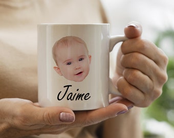 personalized mug with child's photo, personalized mug with baby's photo, wonderful personalized mug with the photo of the son and his name