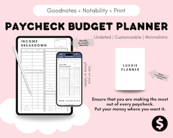 Luxxie Digital Budget Planner/Paycheck Planner/Cash Envelope Budget Tracker/PDF Editable Finance Planner