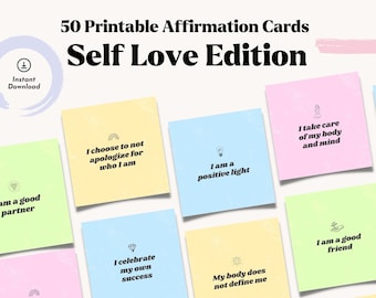 50 Printable Affirmation Cards for Self Love | Cards for Positivity and Motivation Download | Self Help Printable for Daily Inspiration PDF