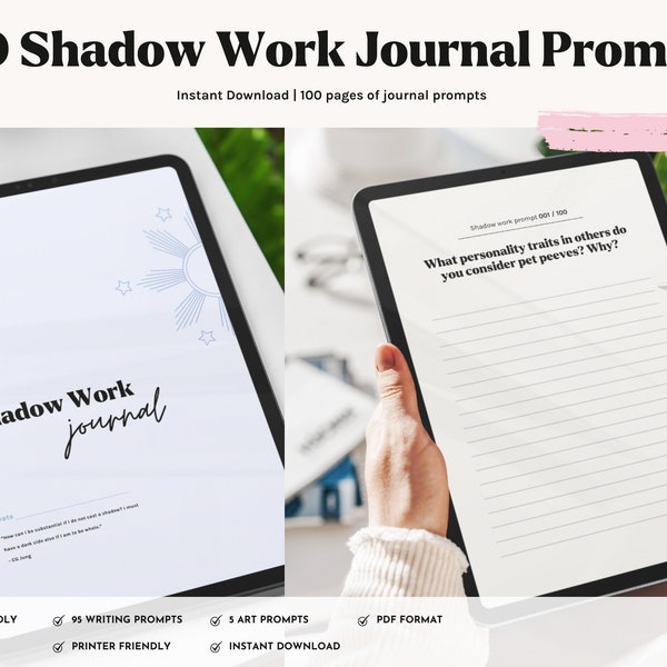 100 Shadow Work Journal Prompts | Shadow Work Workbook Digital Download PDF | Printable Journal Pages for Self Discovery and Spirituality