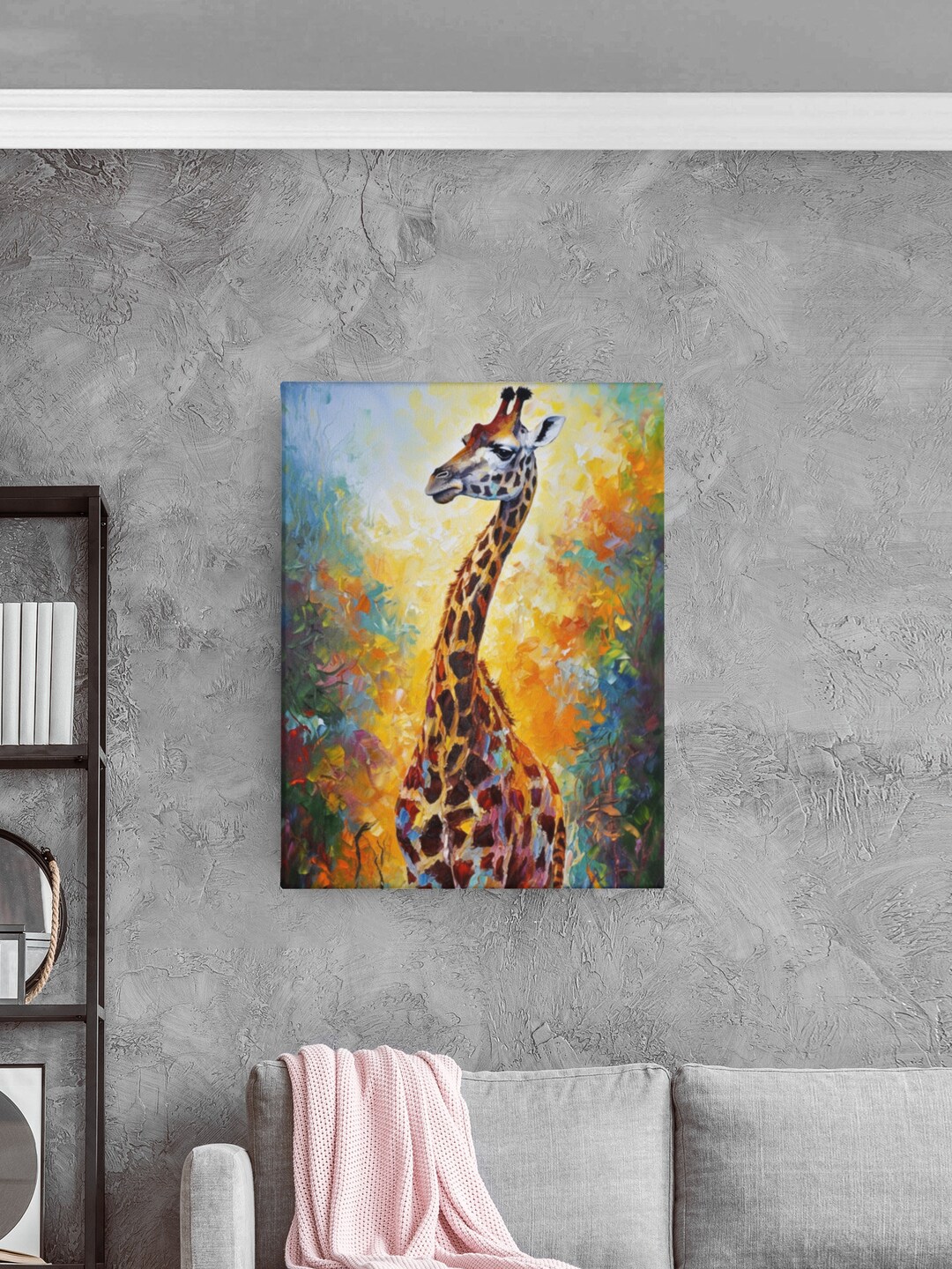Abstract Giraffe Painting in Palette Knife Style Stretched Canvas Print