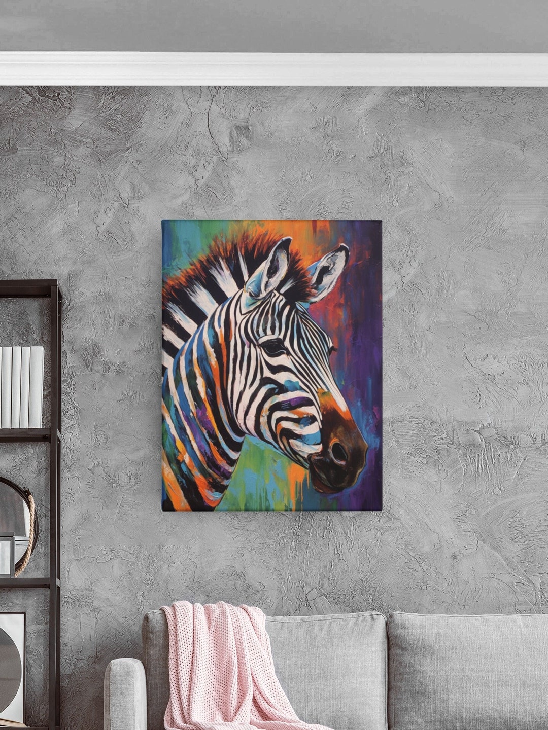 Abstract Zebra Painting in Palette Knife Style Stretched Canvas Print Zebra Wall Art Decor Etsy