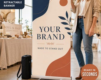 Custom Retractable Banner Stand 33″ x 81″, Personalized Roll-Up Trade Show Display with Carrying Bag