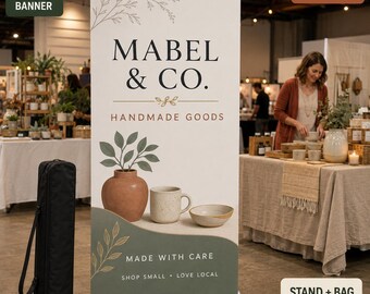 Custom Vendor Booth Banner, Retractable Pop-Up Shop Display, Personalized Business Logo Sign with Stand