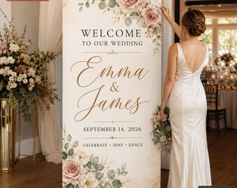 Personalized Wedding Welcome Sign, Custom Retractable Banner for Reception, Ceremony and Special Events