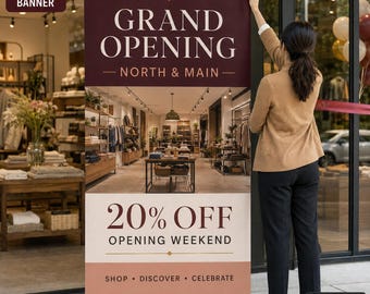 Custom Retail Banner Stand, Retractable Storefront Display for Grand Openings, Restaurants and Promotions