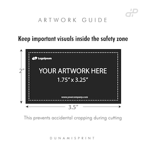 Business card artwork guidelines – Accepted file formats: PNG, JPG, PDF, AI, and PSD.