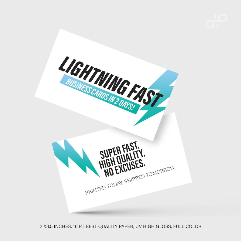 Custom business cards, 14pt glossy, 2" x 3.5", double-sided, fast 24-hour printing.