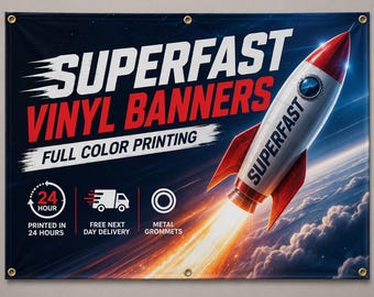 Custom Vinyl Banner | 13 oz Heavy Duty, Full Color Printing, Metal Grommets