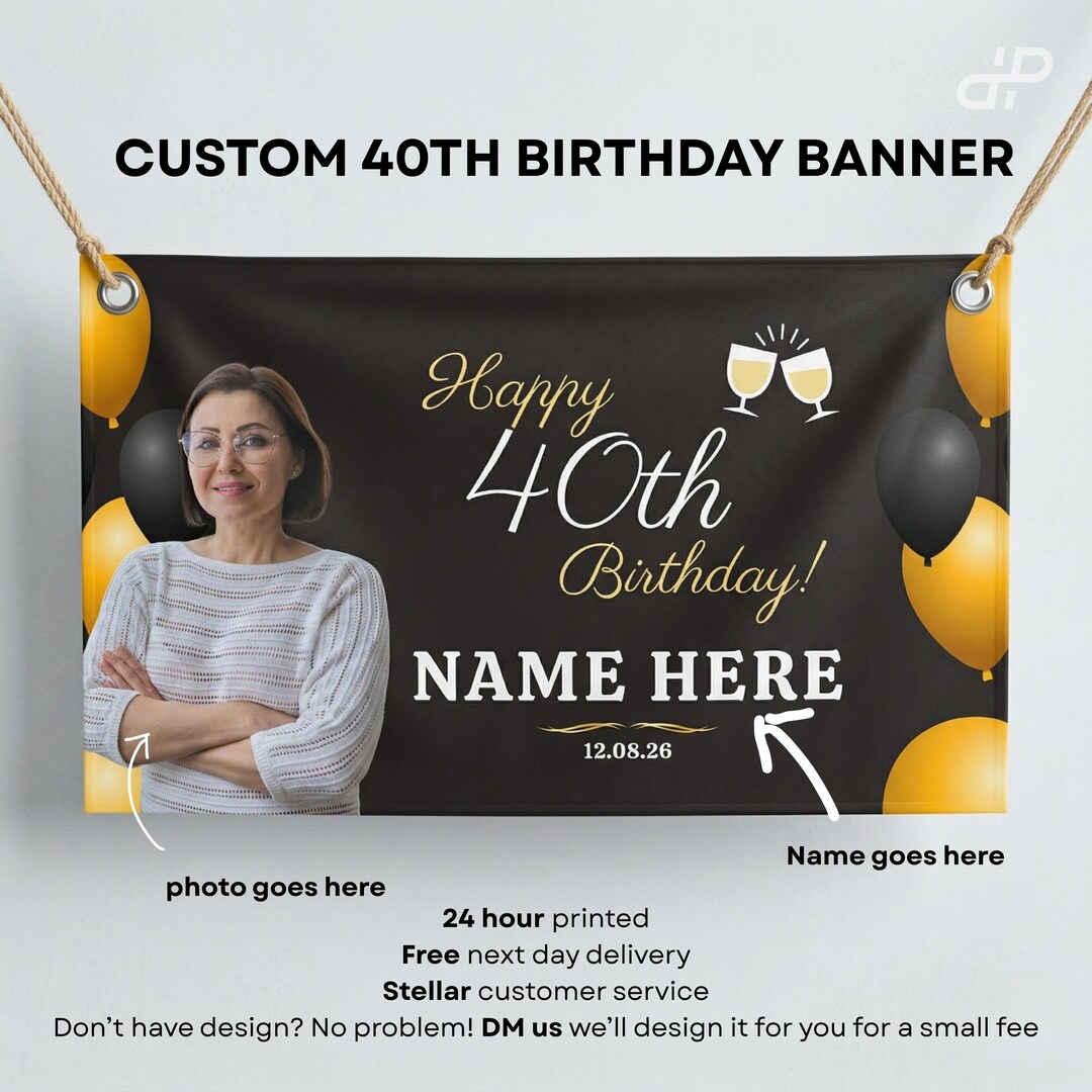 Custom 40th Birthday Banner – Personalized Milestone Party Decoration ...