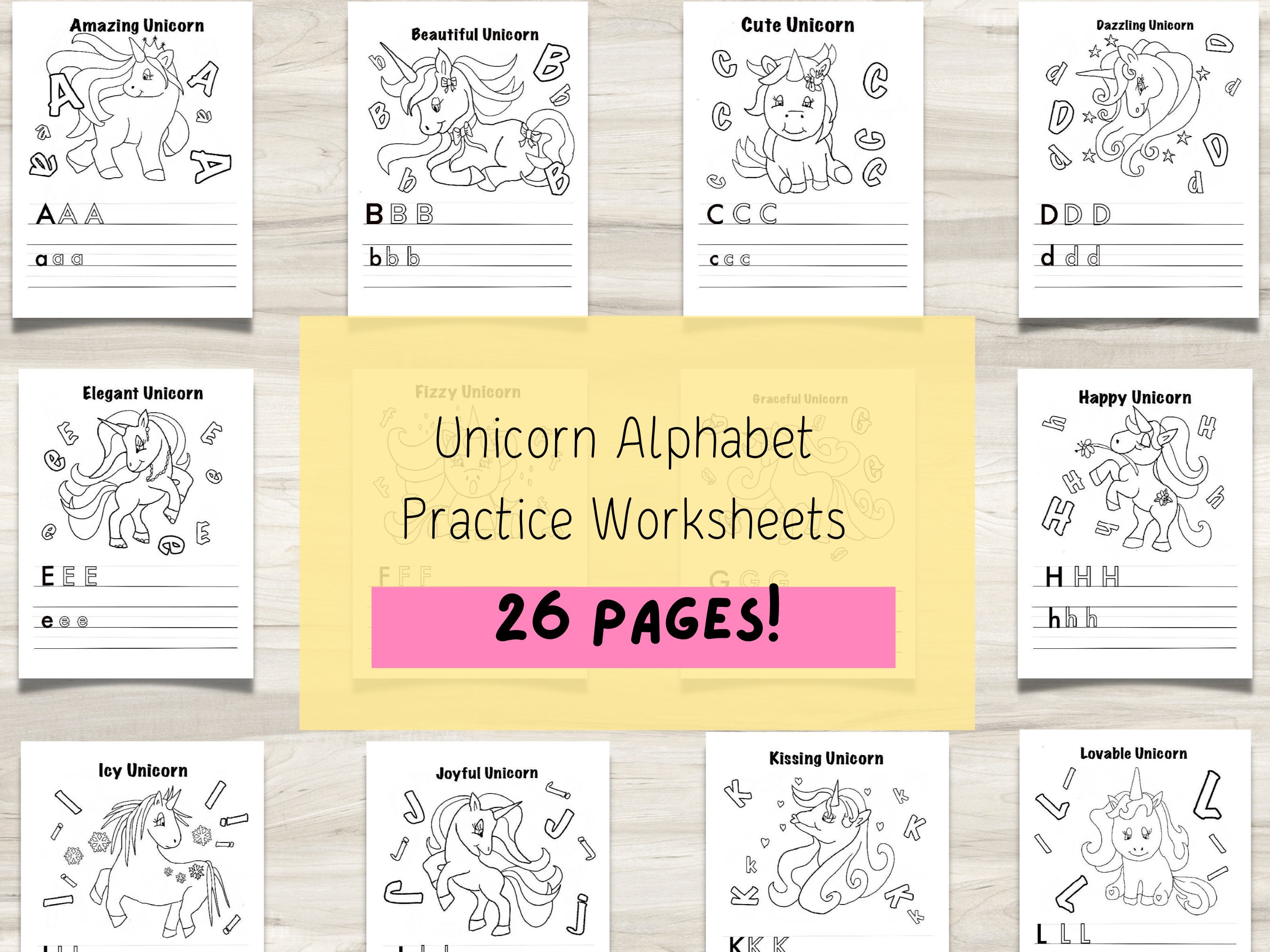 Unicorn Alphabet Worksheets I Coloring Pages I Learning | Etsy