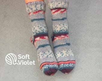 Chaussettes en laine mérinos tricotées à la main pour femmes/enfants, socquettes