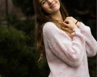 Handmade Mohair Cotton Sweater: Long Raglan Sleeve Knit Jumper