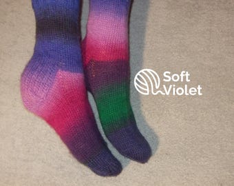Chaussettes en laine tricotées à la main : style bohème lumineux, taille 38/39 UE