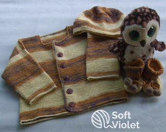 Ensemble cardigan pour bébé en tricot de coton bio : vêtements pour nouveau-nés faits main