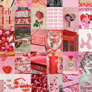 Red Valentine's Day Wall Collage Kit, Lovecore Aesthetic Background, Room Decor Aesthetic Poster, Pink backdrop image 1