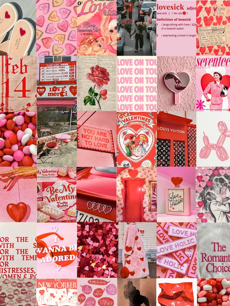 Red Valentine's Day Wall Collage Kit, Lovecore Aesthetic Background, Room Decor Aesthetic Poster, Pink backdrop image 1