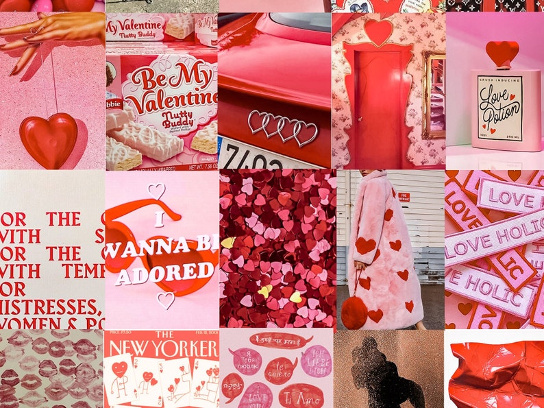 Red Valentine's Day Wall Collage Kit, Lovecore Aesthetic Background, Room Decor Aesthetic Poster, Pink backdrop image 4