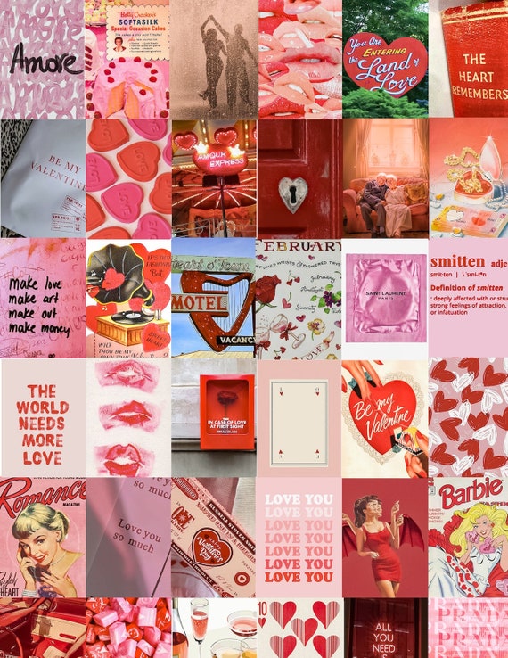 Red Valentine's Day Wall Collage Kit, Valentine Aesthetic