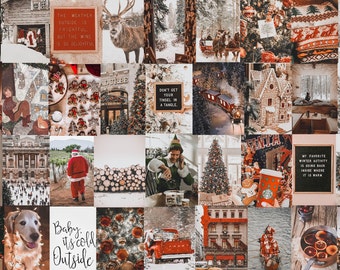 Christmas Wall Collage, Aesthetic Room Decor Christmas Aesthetic Posters, Living Room Wall Decor, Winter Aesthetic Art Collage Kit