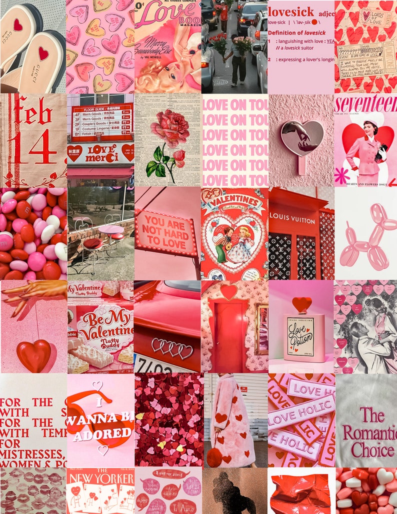 Red Valentine's Day Wall Collage Kit, Lovecore Aesthetic Background, Room Decor Aesthetic Poster, Pink backdrop image 9
