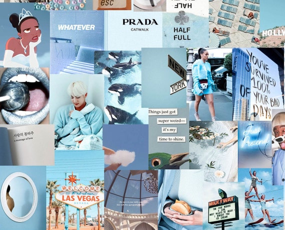 Light Blue Collage Kit Tumblr Room Decor Aesthetic Wall Etsy