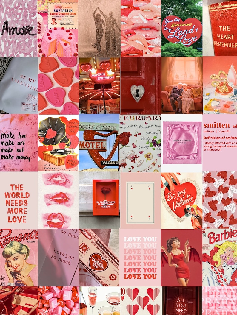 Red Valentine's Day Wall Collage Kit, Lovecore Aesthetic Background, Room Decor Aesthetic Poster, Pink backdrop image 2