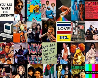 1980s Photo Collage Kit Indie Room Decor, 80s aesthetic retro bedroom wall art