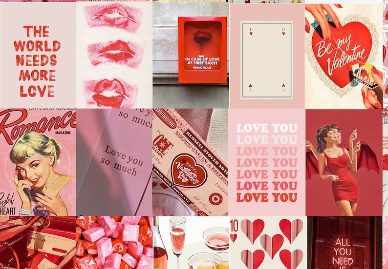 Red Valentine's Day Wall Collage Kit, Lovecore Aesthetic Background, Room Decor Aesthetic Poster, Pink backdrop image 8