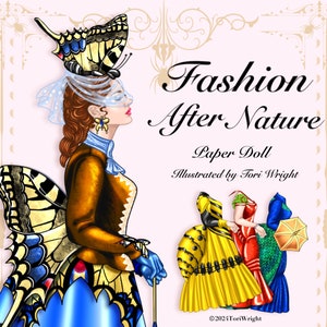 Bambola di carta insetto vittoriano moda natura digitale