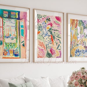 Set of 3 Matisse Prints, Open Window Collioure, La Japonaise: Woman beside Water, Landscape Near Collioure, SOFT MUTED N1, Giclée PREMIUM