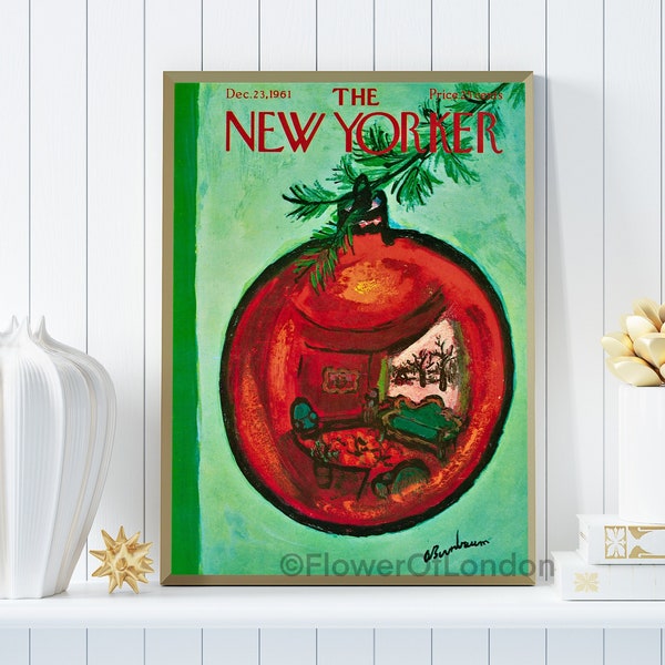 New Yorker Christmas Print, INSTANT DOWNLOAD, Vintage New Yorker Magazine Poster 23 December 1961 Ilonka Karasz Christmas Decor Printable