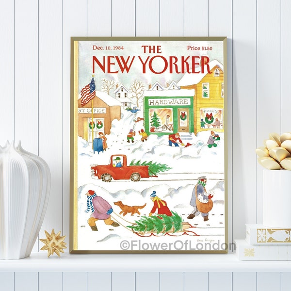 New Yorker Christmas Print, INSTANT DOWNLOAD, Vintage New Yorker Magazine Poster 10 December 1984 Ilonka Karasz Christmas Decor Printable