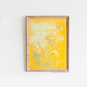Gelbe Blumen Druck, Pastell Neutrale Europäische Vintage Sommer Wilde Blumen Ölgemälde, Französische Helle Blumen Graslandschaft, Giclée #5