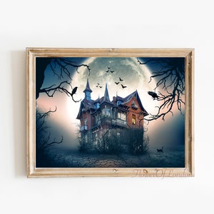 Impresión de casa embrujada, descarga instantánea, póster de decoración de Halloween con calavera fantasma aterradora, imprimible, demonio, horror, espeluznante, academia oscura, melancólico, H11