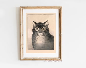 Vintage Quirky Cat Print, Vintage Animal Watercolour Drawing, Funny Vintage Cat Print Animals Lovers Farmhouse Decor, Giclée PREMIUM Art #30