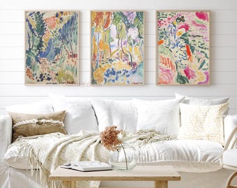 Set of 3 Matisse Prints, INSTANT DOWNLOAD, Vintage Painting Woman La Japonaise Landscape Collioure Warm Blush Pink Tones, MUTED Printable