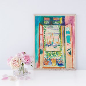 Matisse Print Open Window Collioure, Matisse Vintage Print Floral Pink Pastel Modern Home Office Decor, SOFT MUTED version, Giclée PREMIUM