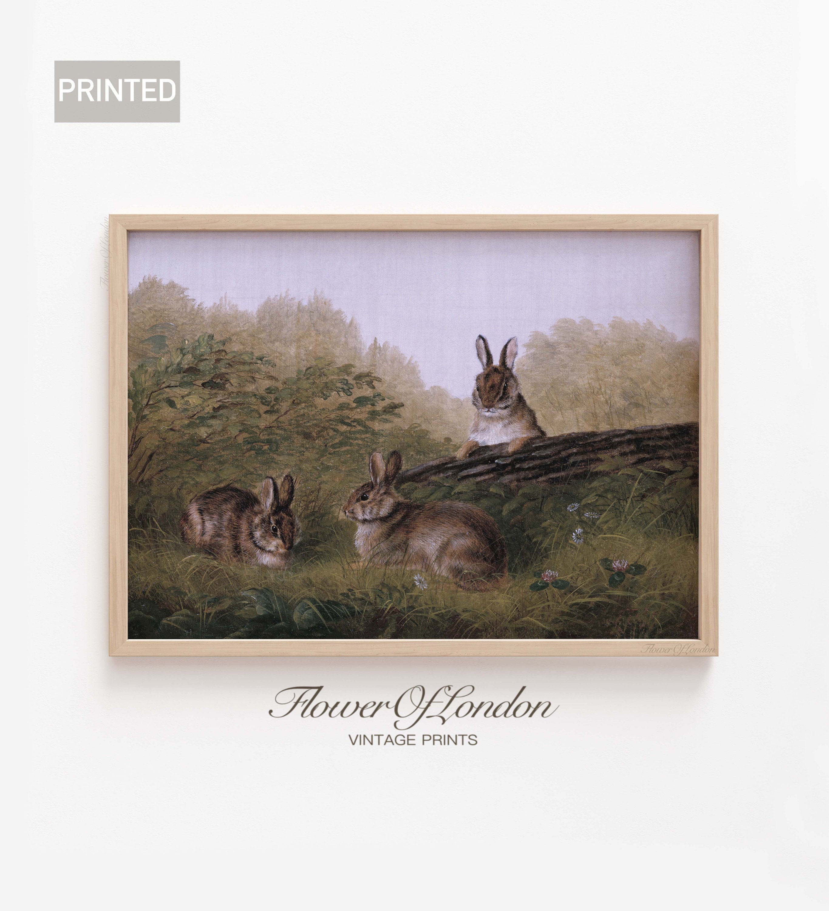 Vintage Rabbits Print, Rustic Neutral Nursery Decor Farmhouse Country ...