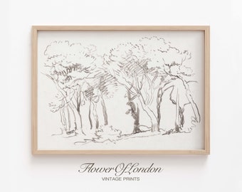 Vintage Bäume Skizze Druck, SOFORTIGER DOWNLOAD, minimalistische rustikale neutrale einfache Wald Bäume Schwarzweiß Bleistiftzeichnung, DIGITAL #183