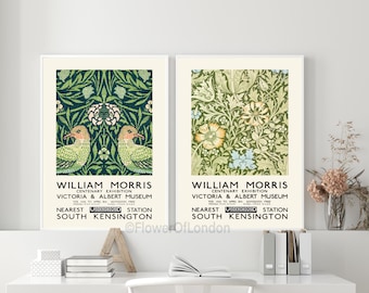 Set of 2 William Morris Prints Posters Vintage Wallpaper Fabric Textile Compton GREEN Birds, Giclee Fine PREMIUM