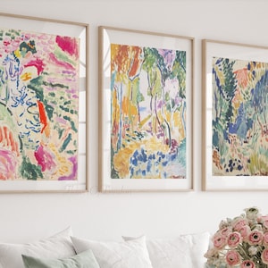 Set of 3 Matisse Prints Vintage Painting Woman La Japonaise Landscape Collioure  Warm Blush Pink Tones, SOFT MUTED N4, Giclée Fine PREMIUM
