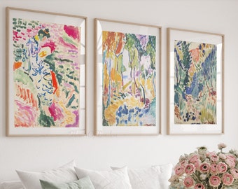 Set of 3 Matisse Prints Vintage Painting Woman La Japonaise Landscape Collioure  Warm Blush Pink Tones, SOFT MUTED N5, Giclée Fine PREMIUM