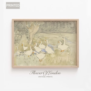 Vintage kinderkamer print, antieke kinderkamer meisjes jongens kamer muur kunst eenden aquarel tekening schilderij dierlijke vogels boerderij decor, giclee #72