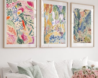 Ensemble de 3 estampes Matisse, TÉLÉCHARGEMENT IMMÉDIAT, peinture vintage femme La Japonaise paysage Collioure tons chauds de rose blush, sourdine imprimable