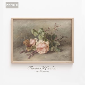 Rosa Rosen Druck, Vintage Sommer Frühling Rosa Blumen Botanische Aquarell Zeichnung Malerei Neutral Muted Bauernhaus, Giclee #40