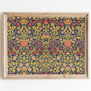 William Morris Print Poster Vintage Violet and Columbine Wallpaper Fabric Textile Famous Pattern HORIZONTAL, Yellow REd Brown Giclée PREMIUM