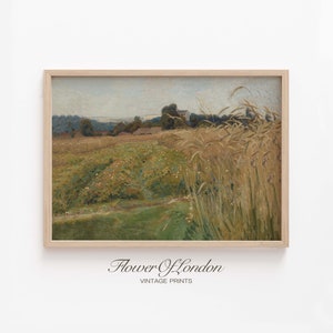Vintage Wheat Fields Print, INSTANT DOWNLOAD, Summer Ear of Wheat Countryside Cottage Landscape Painting Neutral Country Farmhouse, #229