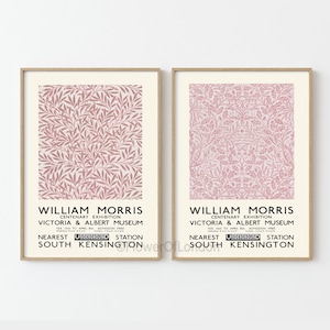 2er-Set William Morris Prints, William Morris Ausstellungsplakate, Eichel und Eichenblätter Tapete, Giclée PREMIUM, Blush Pink Muted